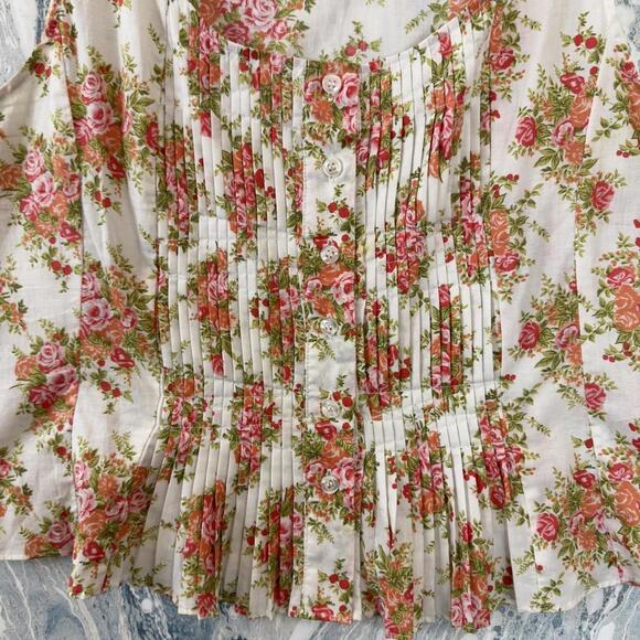 Preppy Boho Cottage Floral Sleeveless Pleated Top (L) - Picture 5 of 7